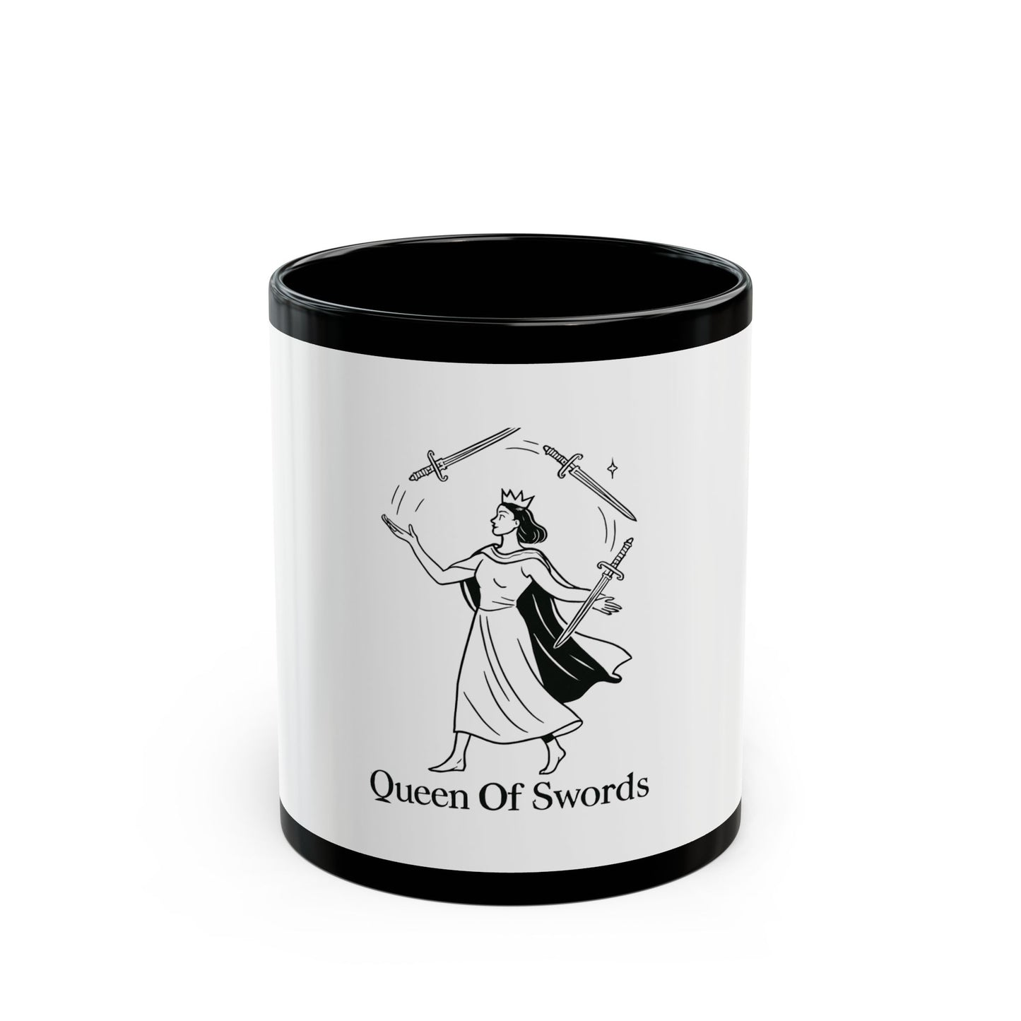 Black Mug with Queen of Swords Design - Mystical Gift for Tarot Lovers, Perfect for Coffee, Tea, and Spiritual Practices