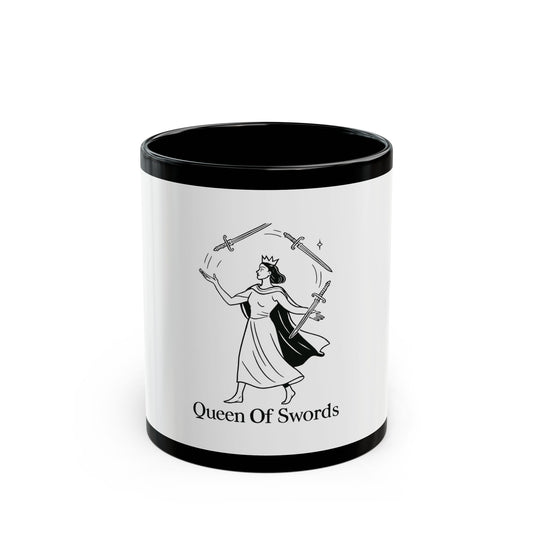 Black Mug with Queen of Swords Design - Mystical Gift for Tarot Lovers, Perfect for Coffee, Tea, and Spiritual Practices